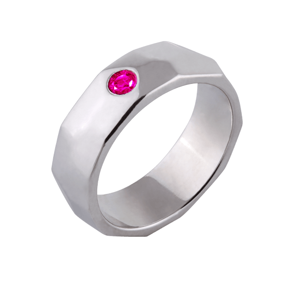 Обручальное кольцо из белого золота с розовым сапфиром